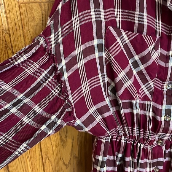 NWOT Plaid Mini Shirt Dress Elastic Waist Button Down Relaxed Style - Picture 8 of 10